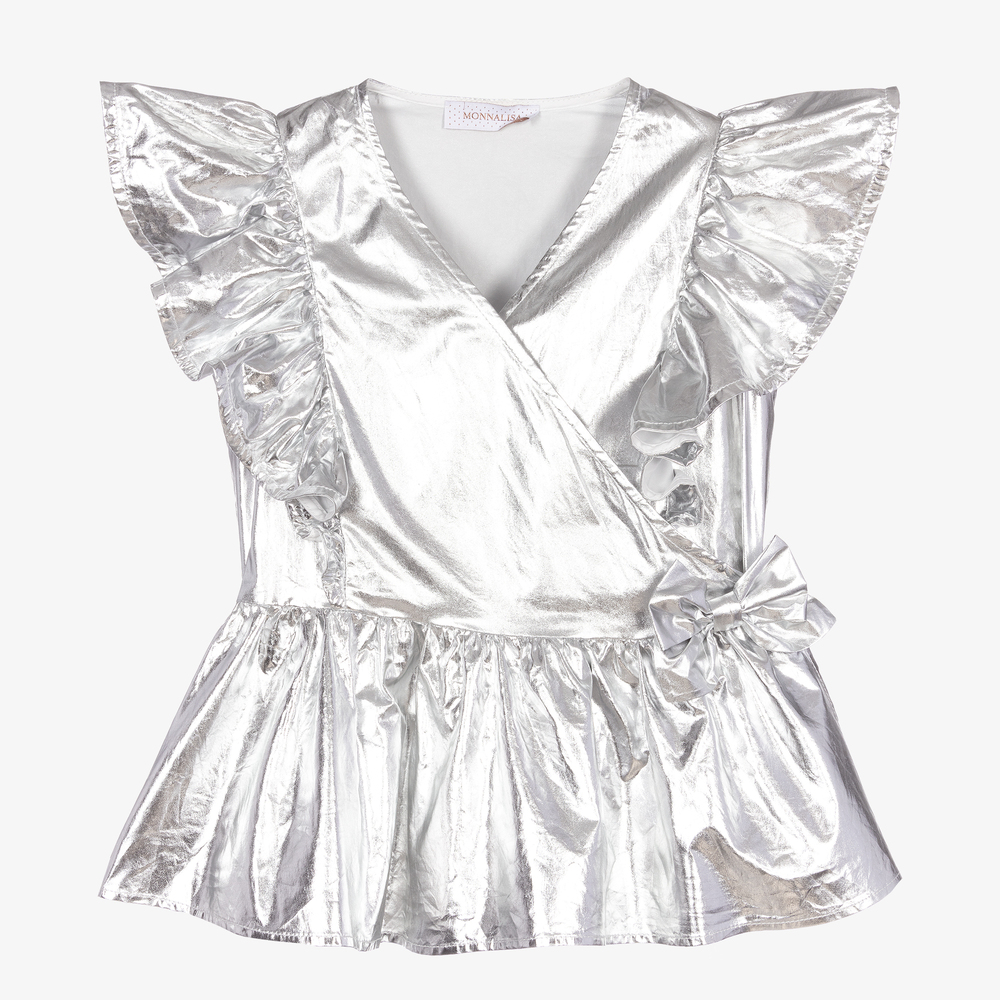 Monnalisa Chic - Серебристая хлопковая блузка | Childrensalon