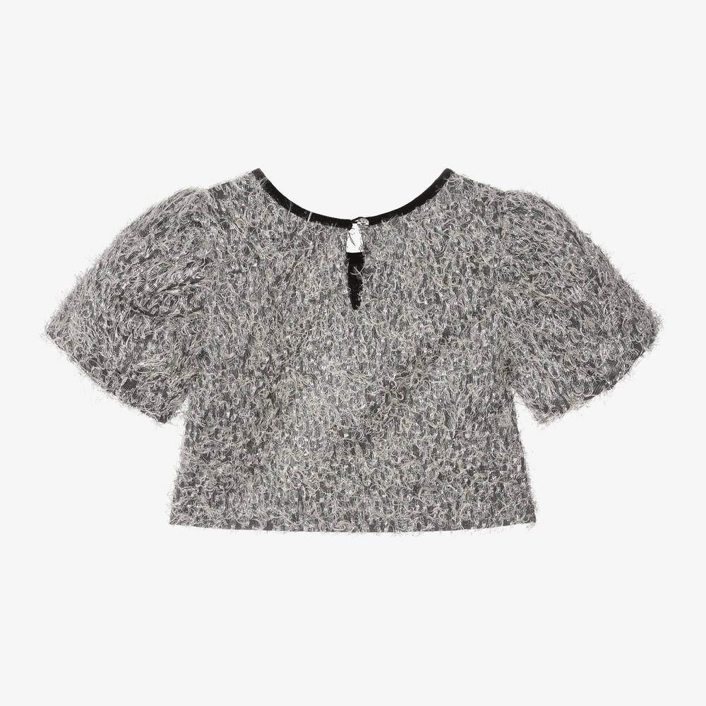 Monnalisa Chic-تيشيرت كروب لوركس لون فضّي متاليك للبنات | Childrensalon Outlet