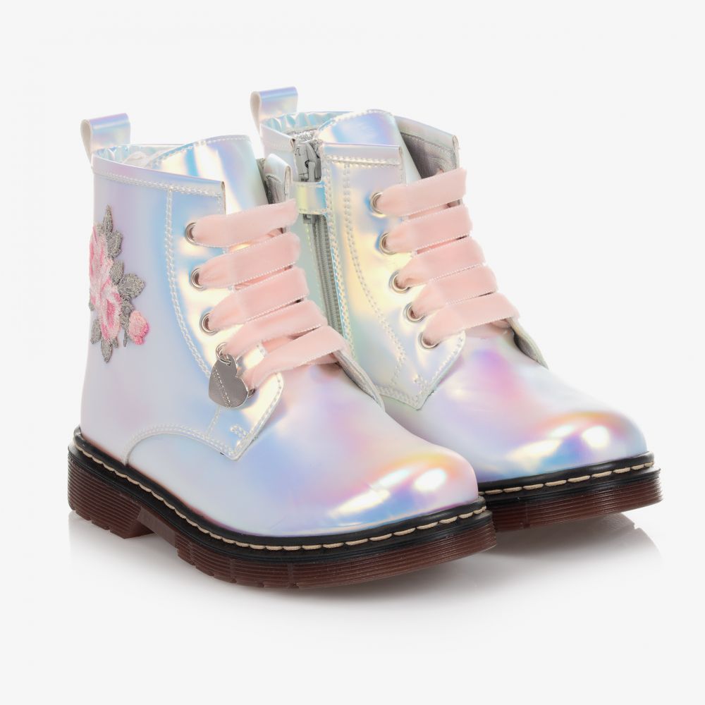 Monnalisa - Girls Silver Iridescent Boots | Childrensalon