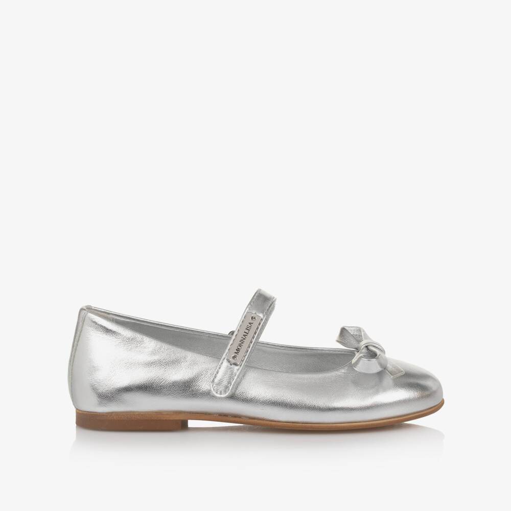 Monnalisa-Girls Silver Leather Ballerina Pumps | Childrensalon Outlet