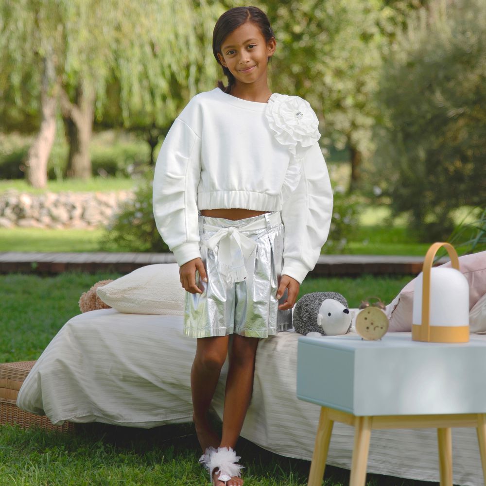 Monnalisa Chic Girls Silver Metallic Shorts Childrensalon Outlet