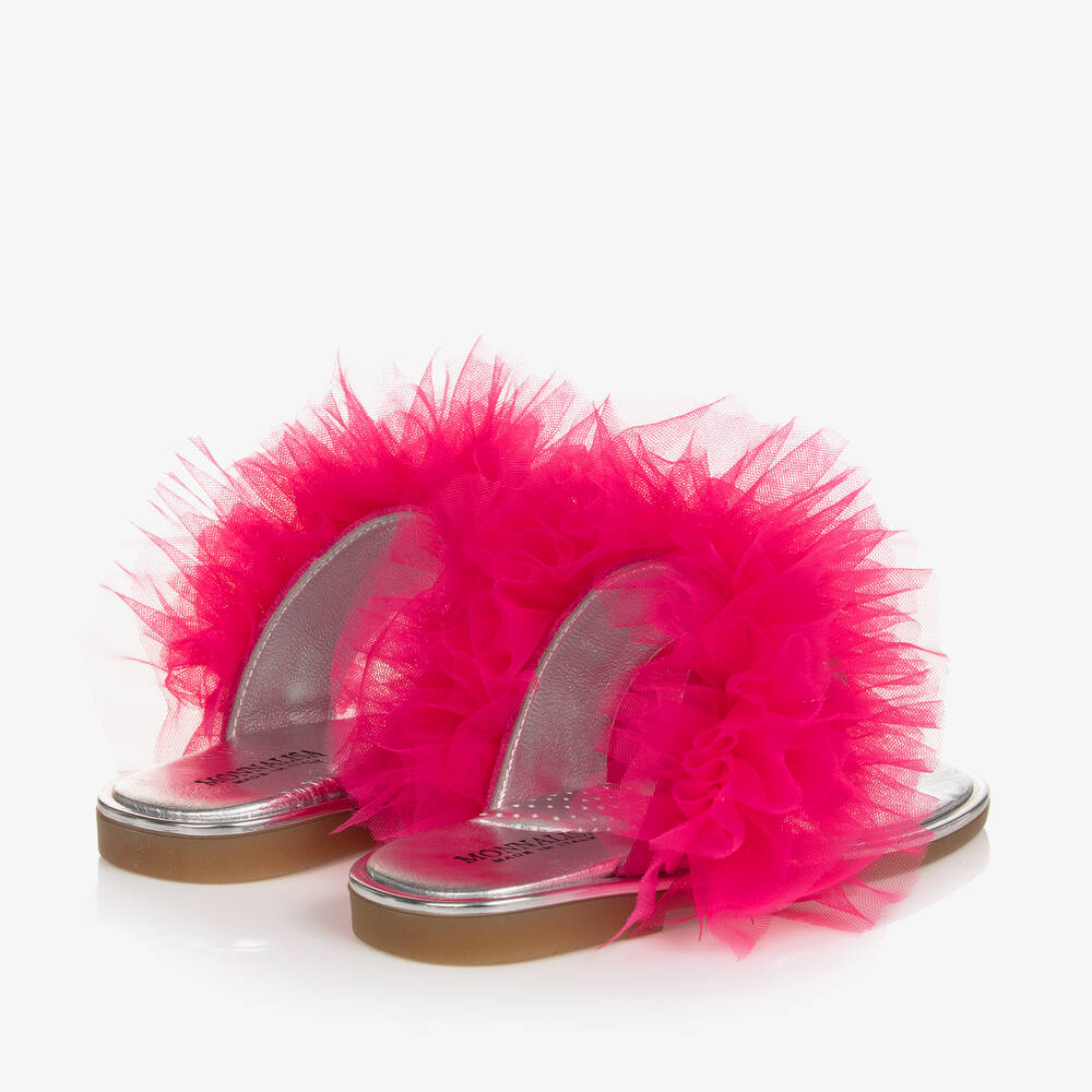 Monnalisa-Girls Silver & Pink Ruffle Flip Flops | Childrensalon Outlet