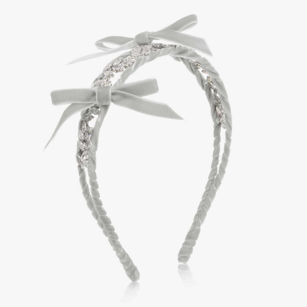 Monnalisa-Girls Silver Velvet Rhinestone Headband | Childrensalon Outlet