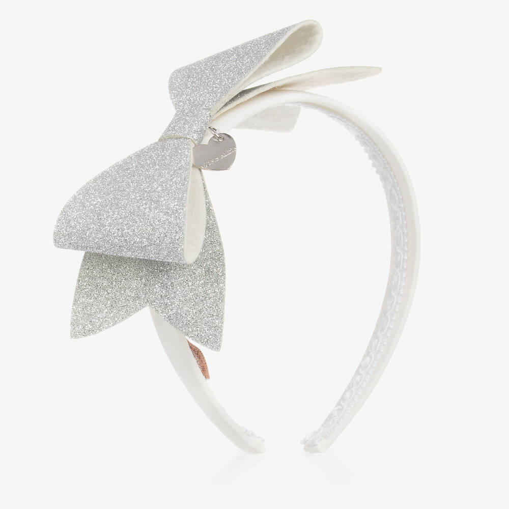 Monnalisa - Girls Silver & White Bow Hairband | Childrensalon
