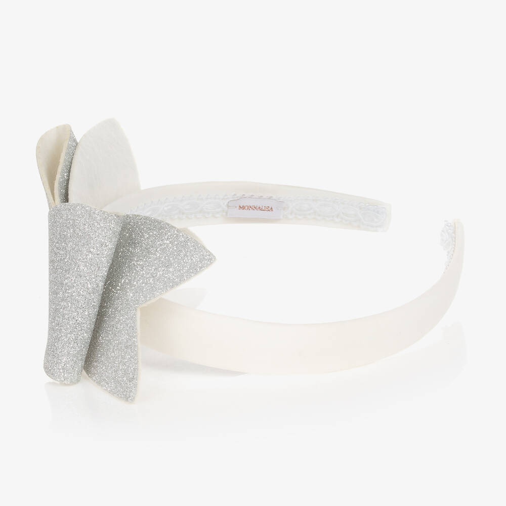 Monnalisa-Girls Silver & White Bow Hairband | Childrensalon Outlet