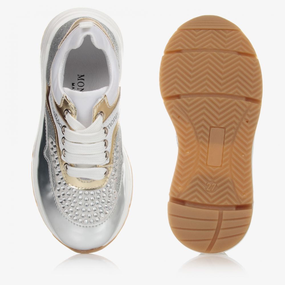 Monnalisa-Серебристо-белые кроссовки для девочек | Childrensalon Outlet