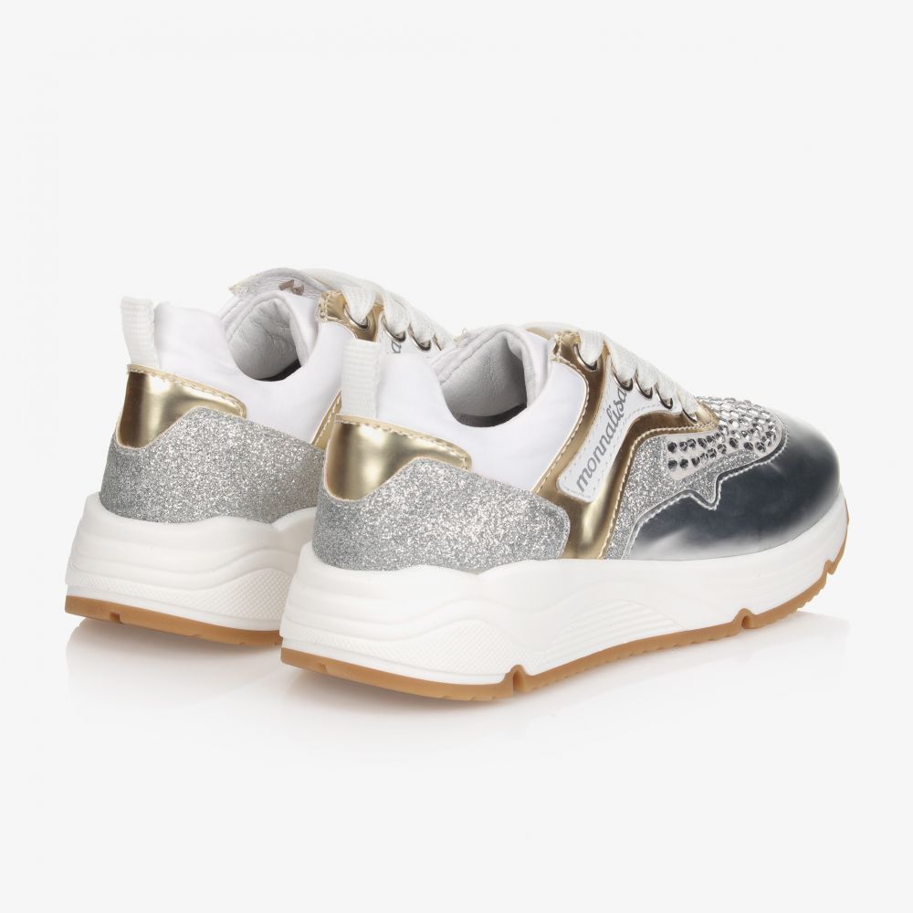 Monnalisa-Серебристо-белые кроссовки для девочек | Childrensalon Outlet