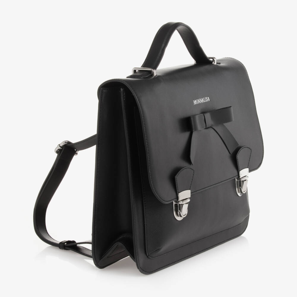 Monnalisa-Girls Sleek Black Leather Bag | Childrensalon Outlet