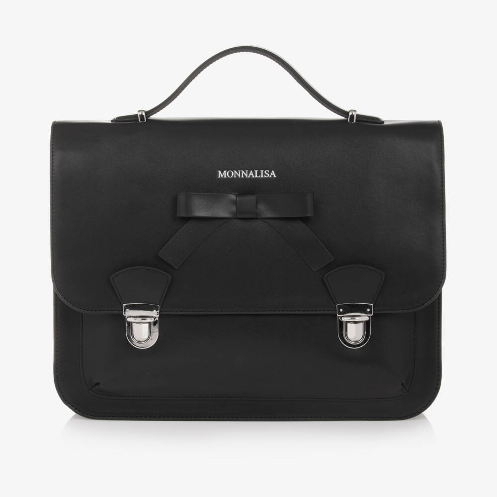 Monnalisa-Girls Sleek Black Leather Bag | Childrensalon Outlet