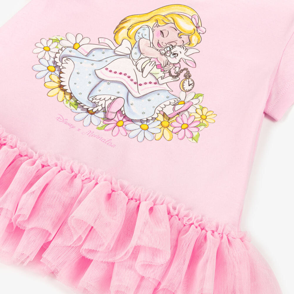 Monnalisa-Мягкая розовая футболка из тюля Alice для девочек | Childrensalon Outlet