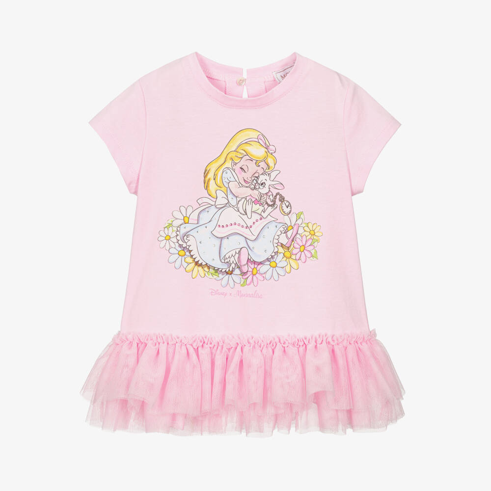Monnalisa-Мягкая розовая футболка из тюля Alice для девочек | Childrensalon Outlet