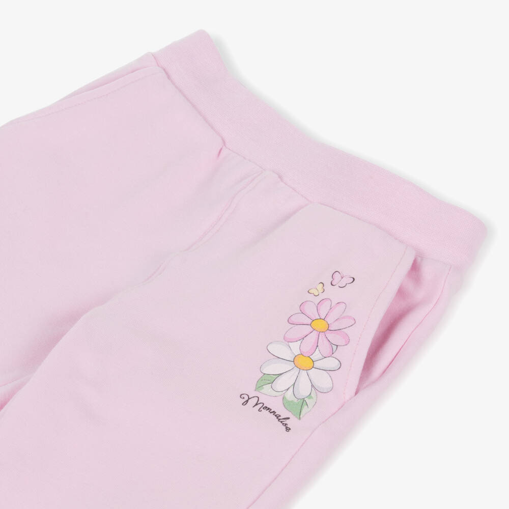 Monnalisa-Girls Soft Pink Daisy Joggers | Childrensalon Outlet