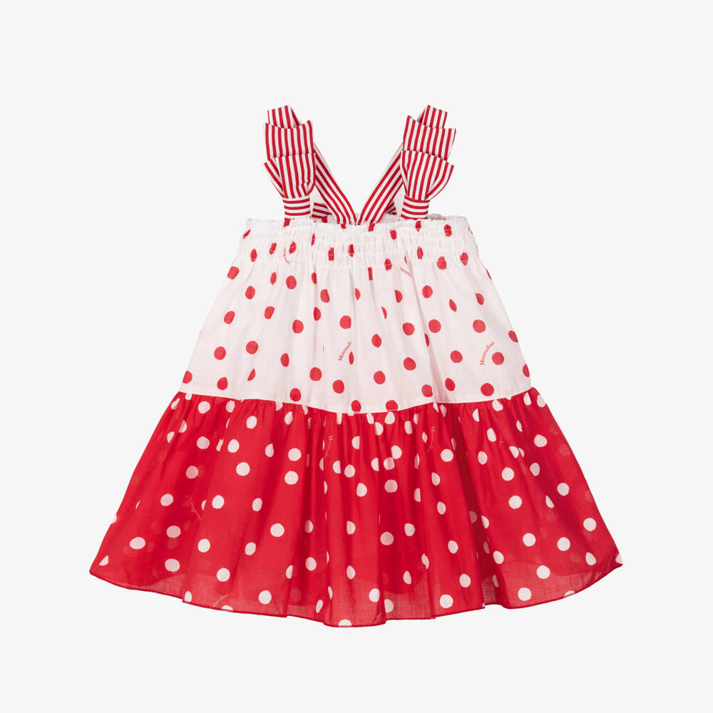 Monnalisa-Girls Soft Red & White Polka Dress | Childrensalon Outlet