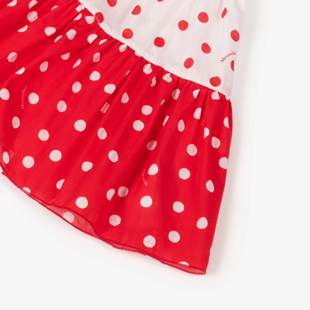 Monnalisa-Girls Soft Red & White Polka Dress | Childrensalon Outlet