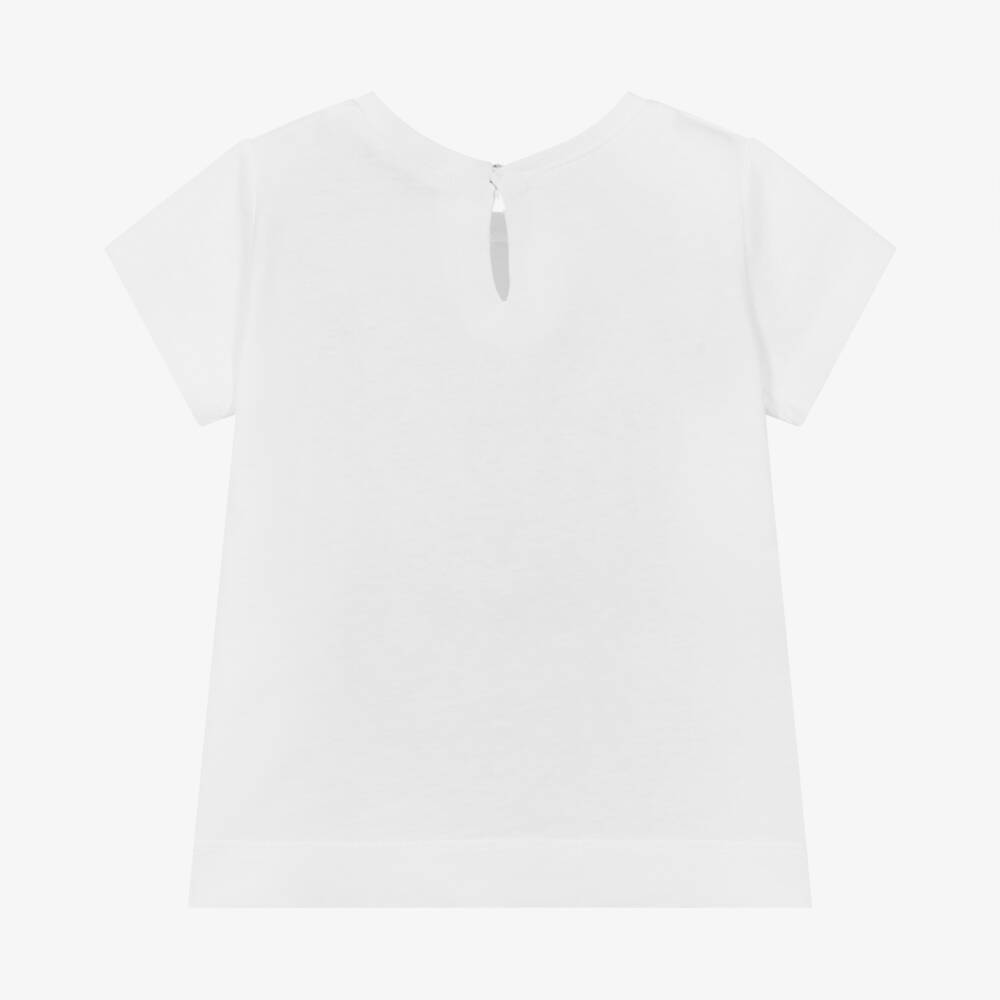 Monnalisa-Girls Soft White Bow-Heart Tee | Childrensalon Outlet