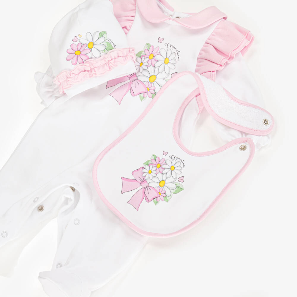 Monnalisa-Girls Soft White Cotton Babygrow Trio | Childrensalon Outlet