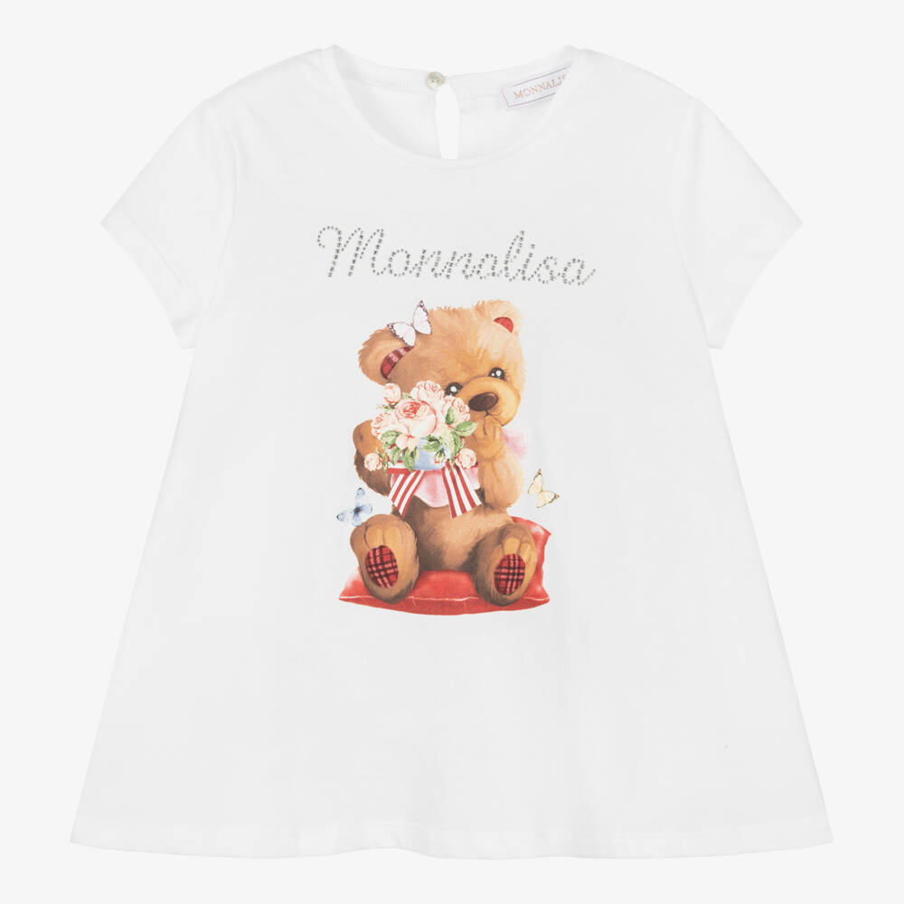 Monnalisa-Girls Soft White Jersey Top | Childrensalon Outlet