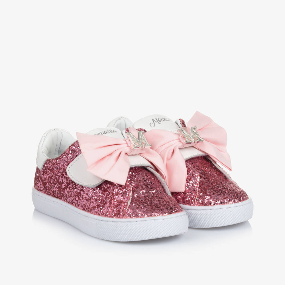 Monnalisa-Girls Sparkle Pink Bow Sneakers | Childrensalon Outlet