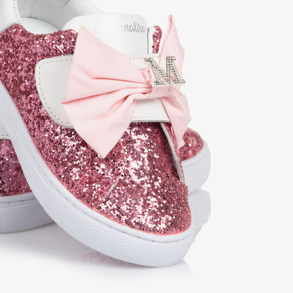 Monnalisa-حذاء رياضي وردي لامع للبنات مع فيونكة | Childrensalon Outlet