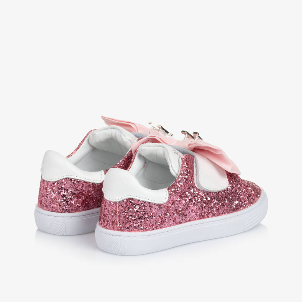Monnalisa-حذاء رياضي وردي لامع للبنات مع فيونكة | Childrensalon Outlet