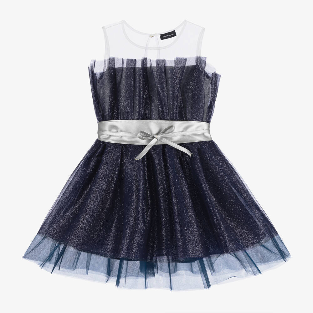 Monnalisa-Girls Sparkling Blue Tulle Gown | Childrensalon Outlet