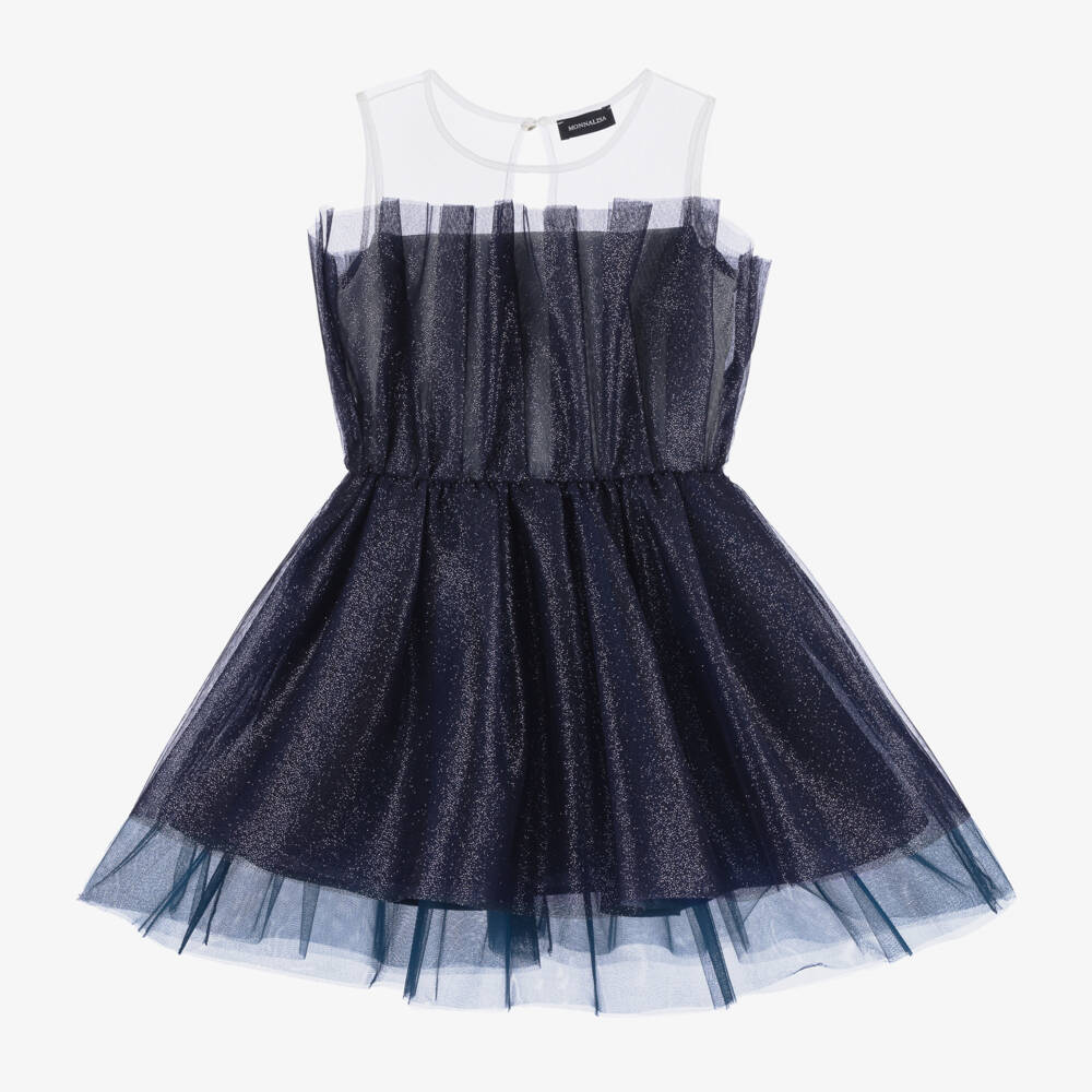 Monnalisa-Girls Sparkling Blue Tulle Gown | Childrensalon Outlet