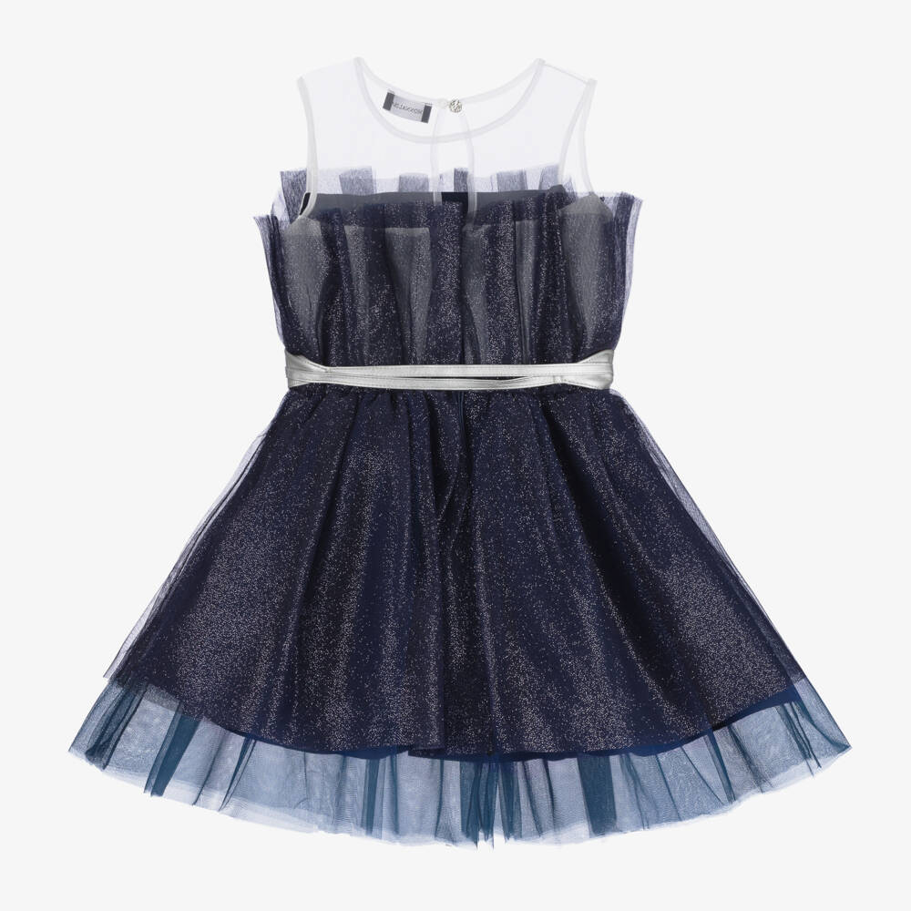 Monnalisa-Girls Sparkling Blue Tulle Gown | Childrensalon Outlet