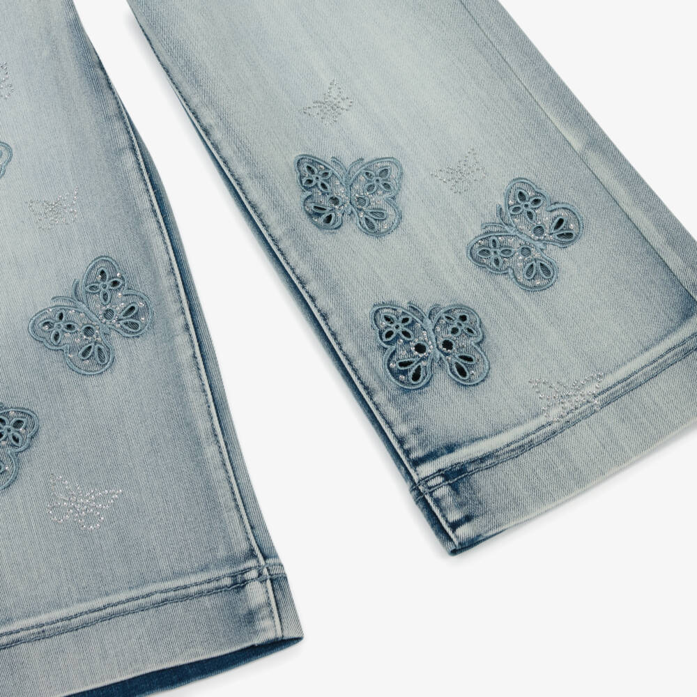 Monnalisa-بنطلون جينز أزرق للبنات بتصميم فراشة متألقة | Childrensalon Outlet