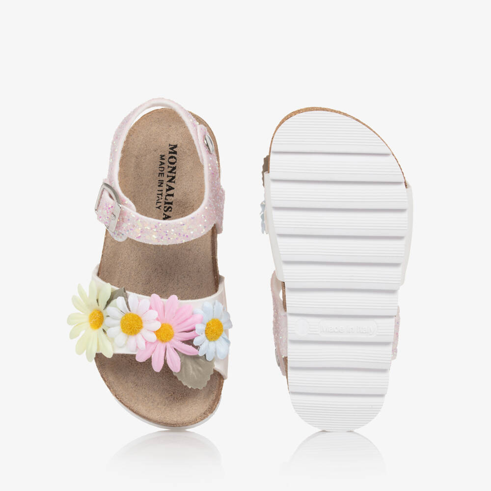Monnalisa-Girls Sparkling Pink Floral Sandals | Childrensalon Outlet