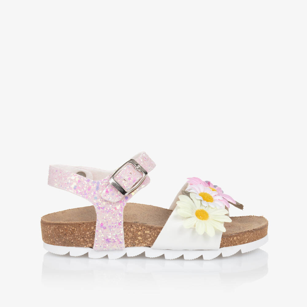 Monnalisa-Girls Sparkling Pink Floral Sandals | Childrensalon Outlet