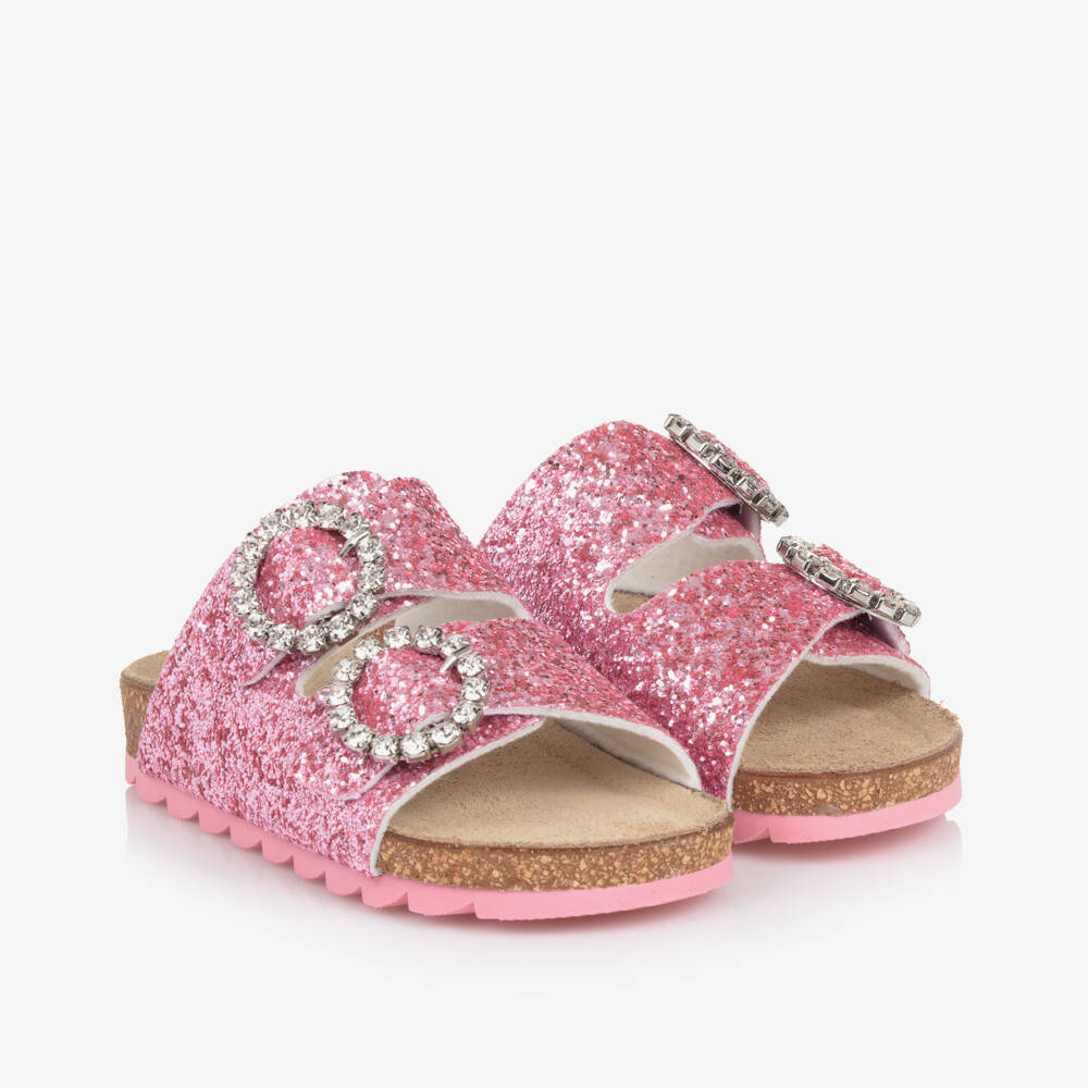 Monnalisa-Girls Sparkling Pink Slide Sandals | Childrensalon Outlet