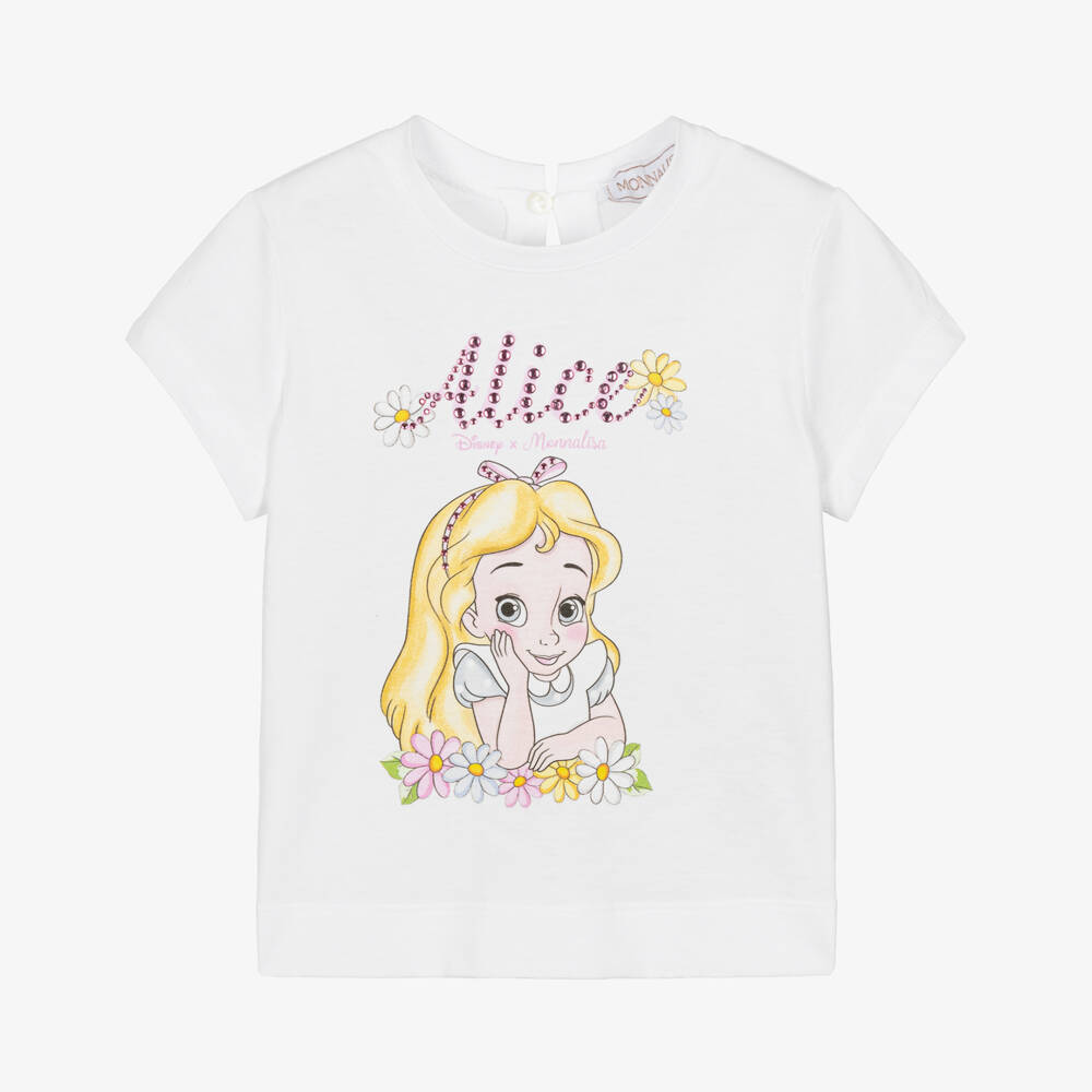 Monnalisa-تيشيرت أبيض براق للبنات من ديزني | Childrensalon Outlet