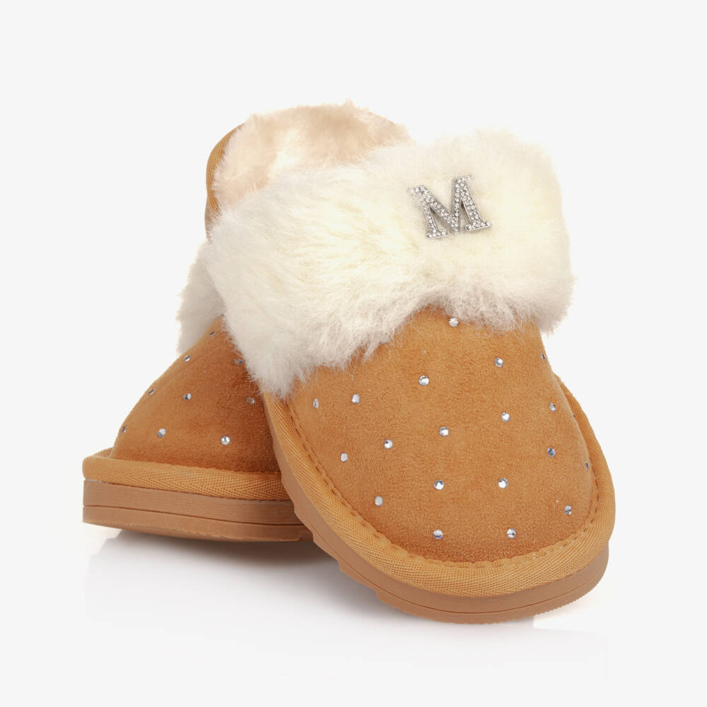 موناليزا-حذاء سليبر جلد شامواه صناعي لون بيج برّاق للبنات | Childrensalon Outlet