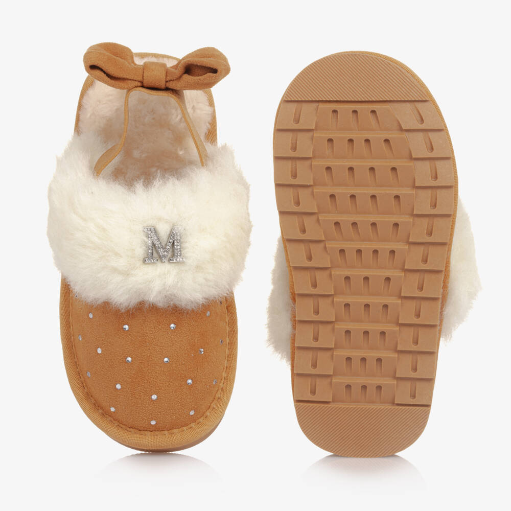 موناليزا-حذاء سليبر جلد شامواه صناعي لون بيج برّاق للبنات | Childrensalon Outlet