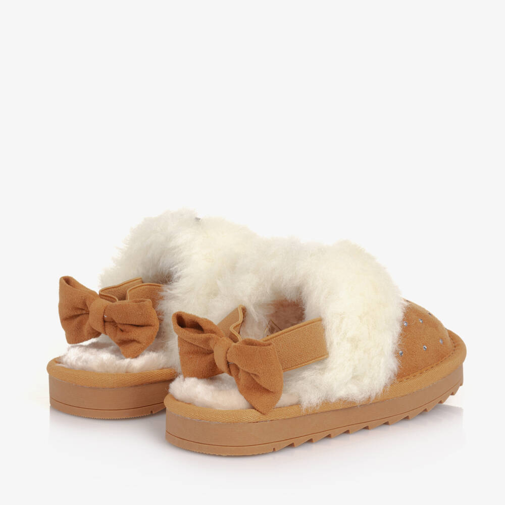 موناليزا-حذاء سليبر جلد شامواه صناعي لون بيج برّاق للبنات | Childrensalon Outlet