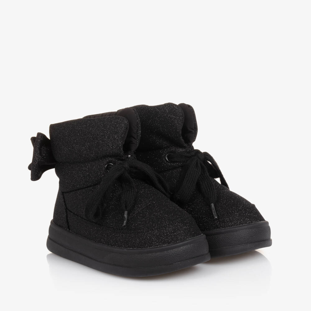 Monnalisa-Girls Sparkly Black Quilted Ankle Boots | Childrensalon Outlet