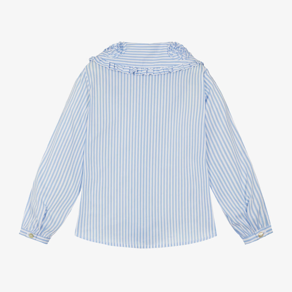 Monnalisa-بلوزة مقلمة قطن لون أزرق فاتح للبنات | Childrensalon Outlet