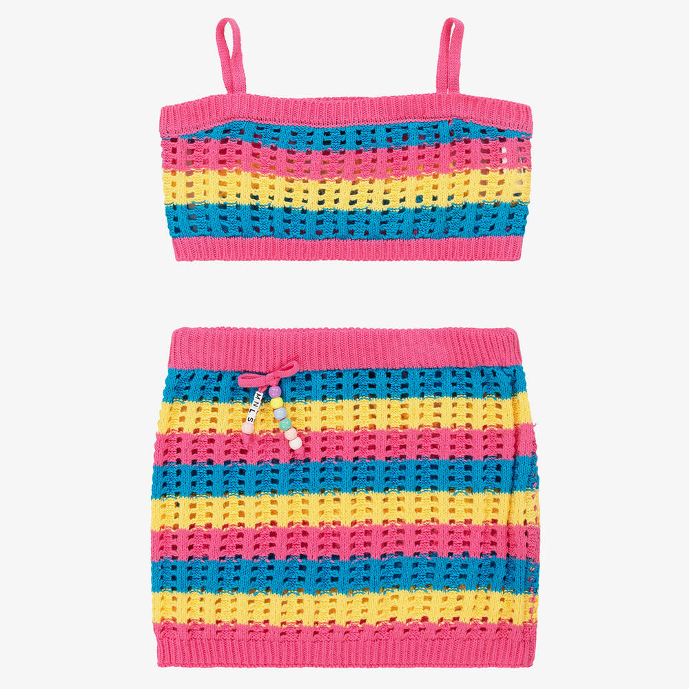 Monnalisa - Girls Striped Crochet Skirt Set | Childrensalon