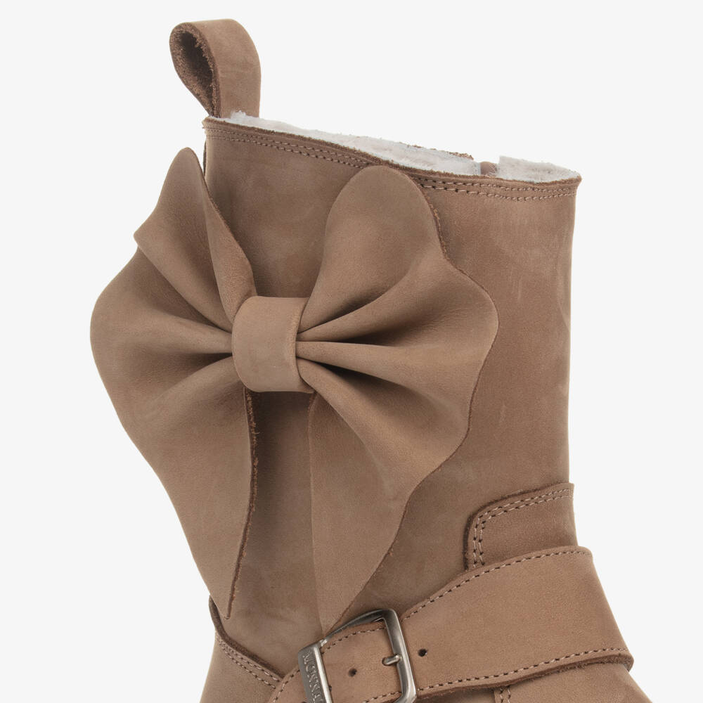 Monnalisa-Girls Suede Leather Bow Boots | Childrensalon Outlet