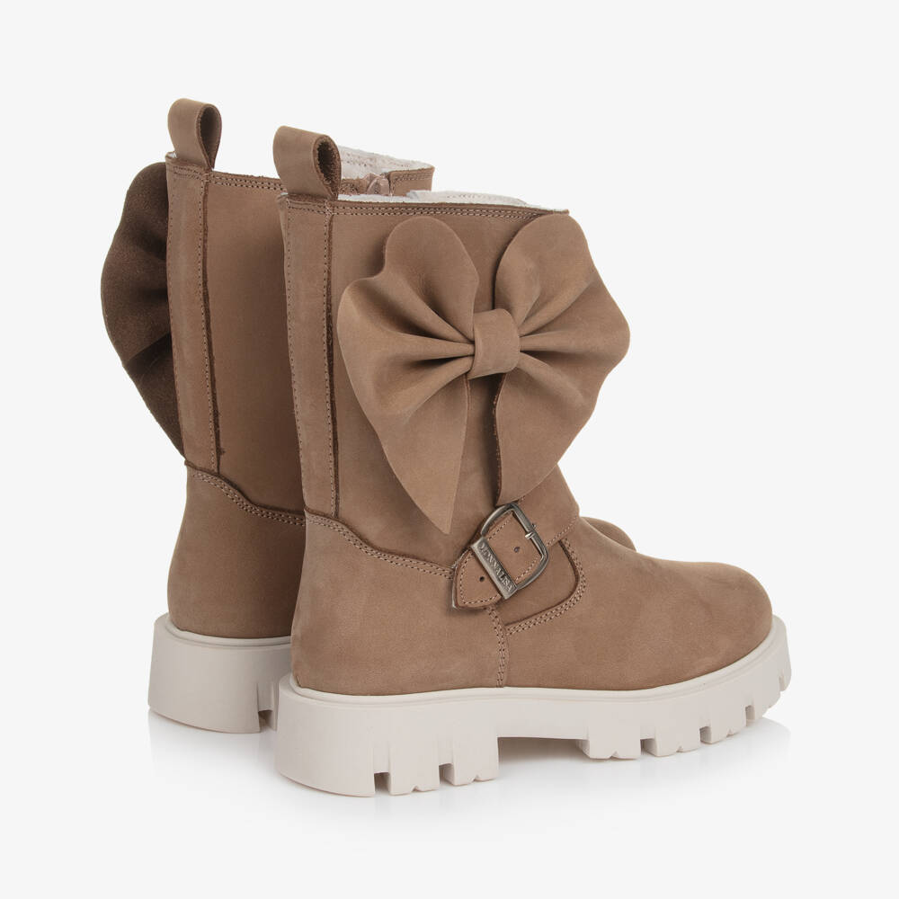Monnalisa-Girls Suede Leather Bow Boots | Childrensalon Outlet