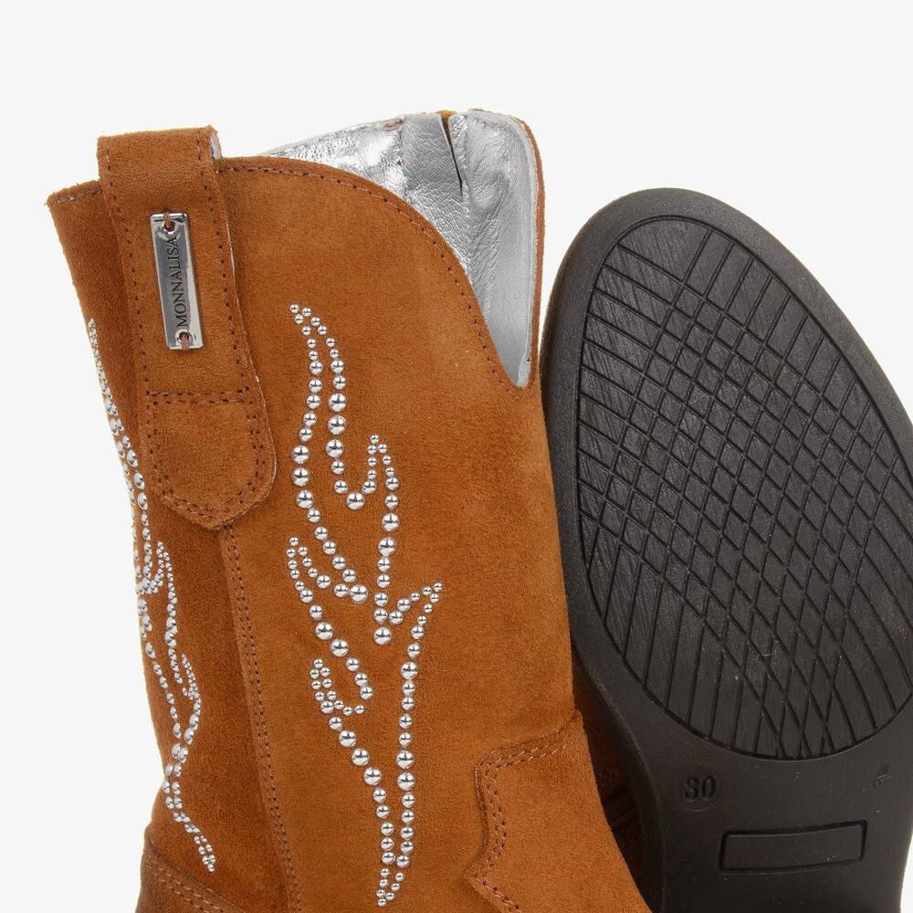Monnalisa Girls Tan Brown Suede Leather Boots Childrensalon Outlet