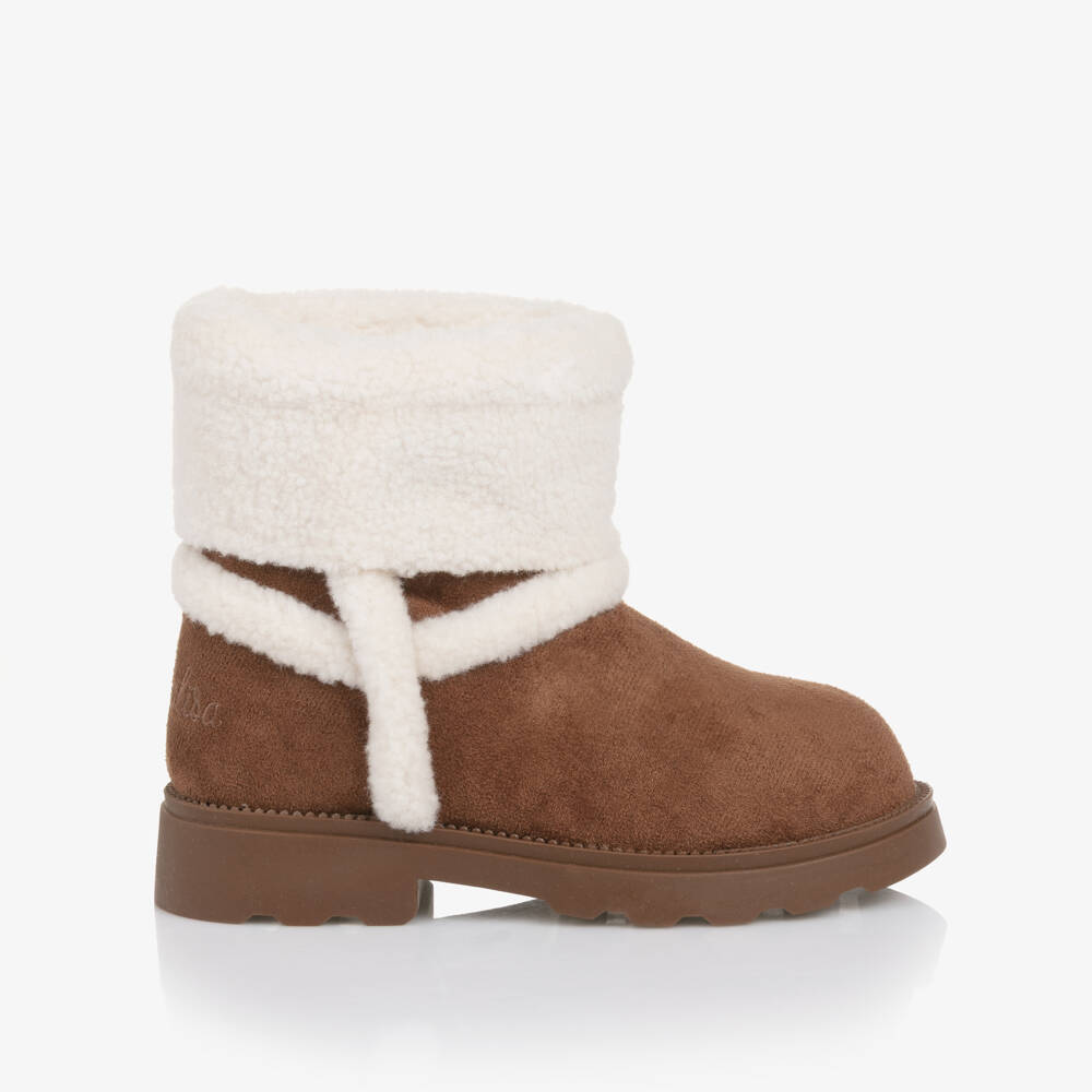 Monnalisa-Girls Tan Faux Suede Boots | Childrensalon Outlet