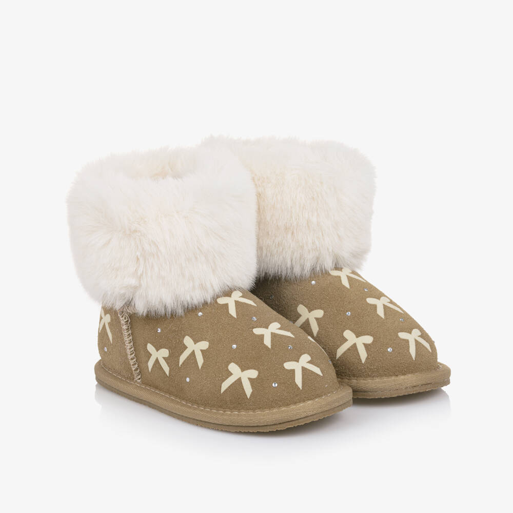 Monnalisa-Girls Tan Suede Bow Boots | Childrensalon Outlet