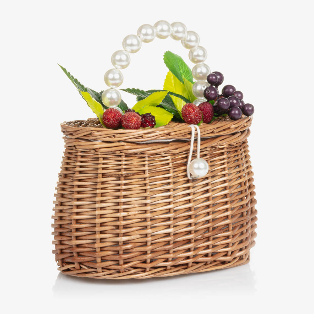 Monnalisa-Girls Tan Wicker Berry Satchel | Childrensalon Outlet