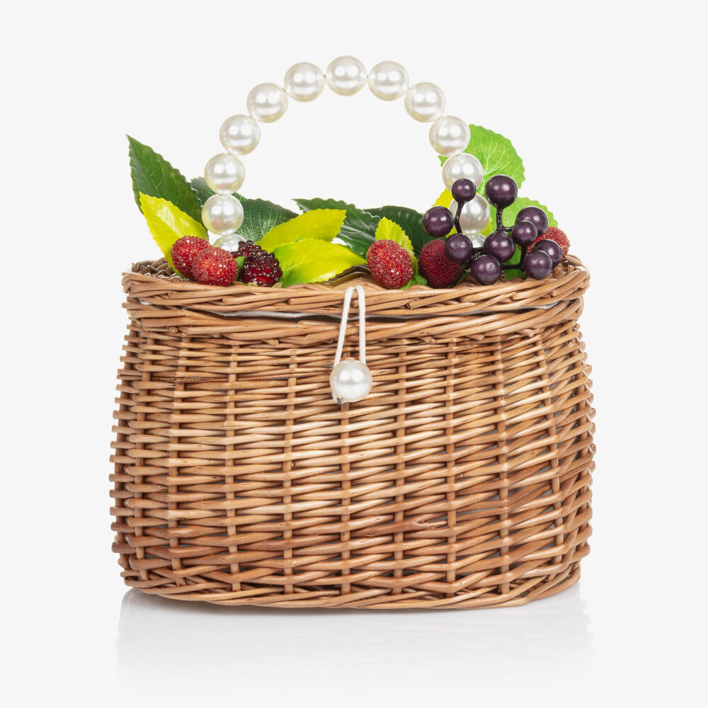 Monnalisa-Girls Tan Wicker Berry Satchel | Childrensalon Outlet