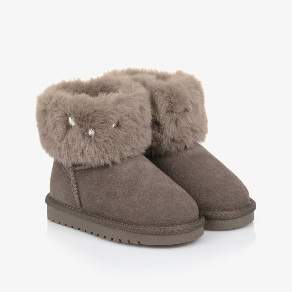 Monnalisa-Girls Taupe Faux Fur Boots | Childrensalon Outlet