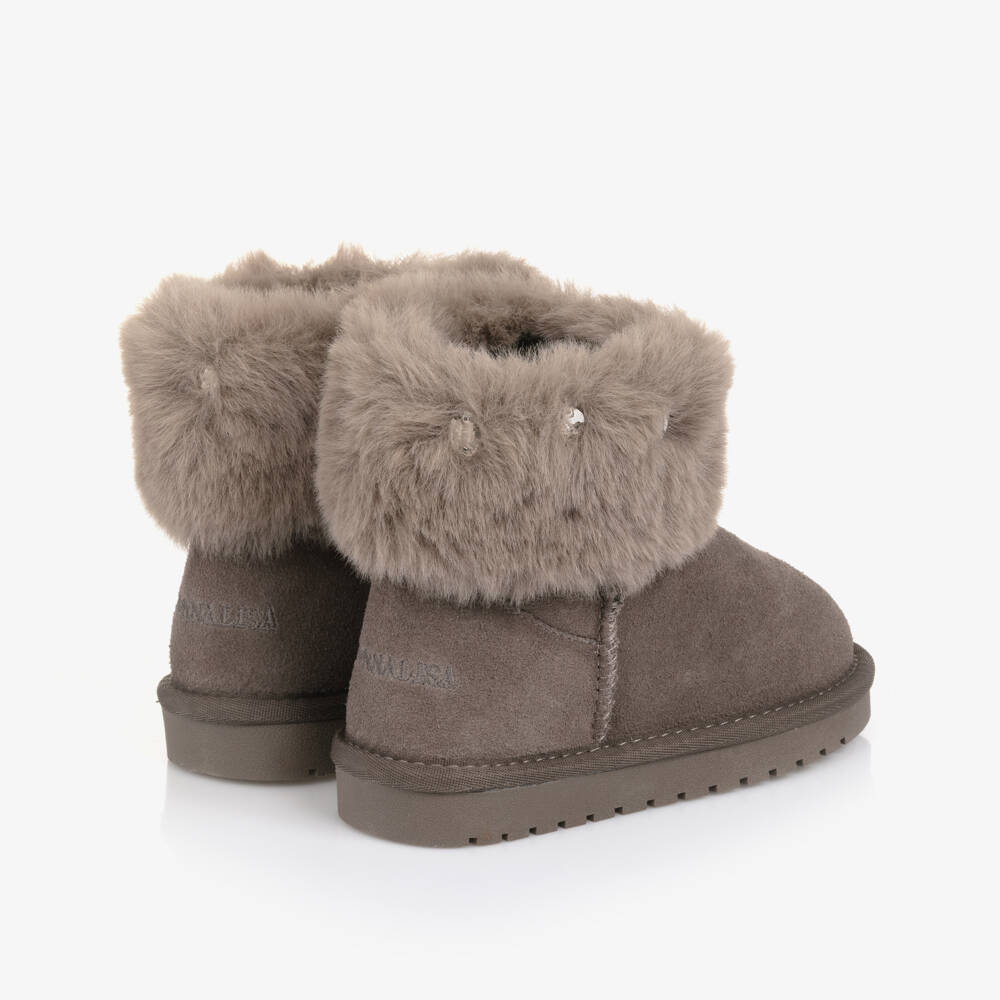 Monnalisa-Girls Taupe Faux Fur Boots | Childrensalon Outlet