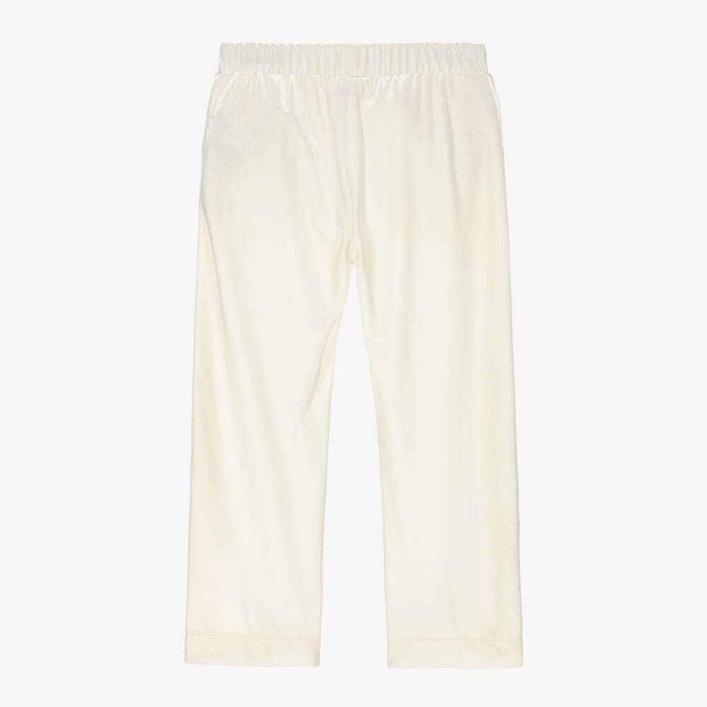 Monnalisa-بنطلون بأرجل واسعة قطيفة لون عاجي للبنات | Childrensalon Outlet