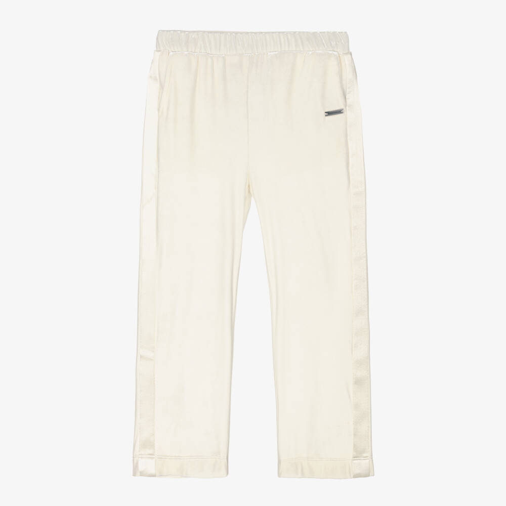 Monnalisa-Girls Velour Ivory Wide-Leg Pants | Childrensalon Outlet