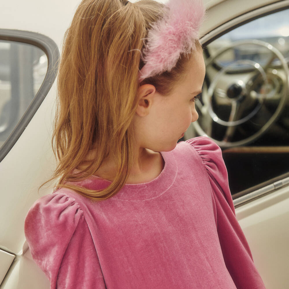 Monnalisa-فستان قطيفة لون زهري غامق | Childrensalon Outlet